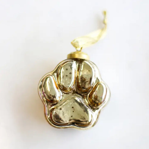 Paw Print Glass Ornament Gold