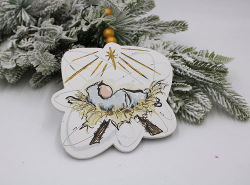 Wood Manger Ornament 6’’