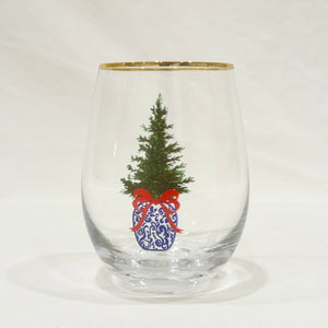 Glass Stemless Wine Chinoiserie Tree