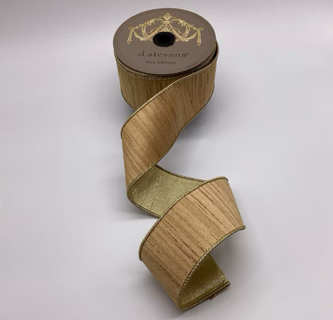 2.5’’ x 10yds Metallic Gold Back, Dark Almond