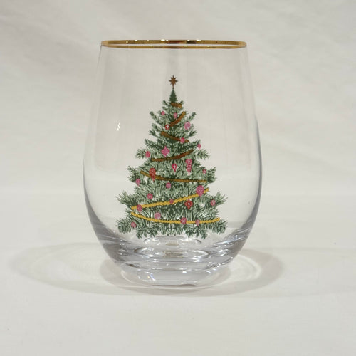 Glass Stemless Wine Whimsical Tree