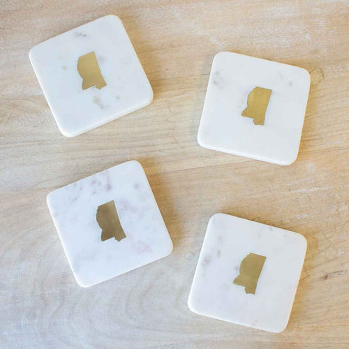 Mississippi Marble Coasters White Brass 4x4