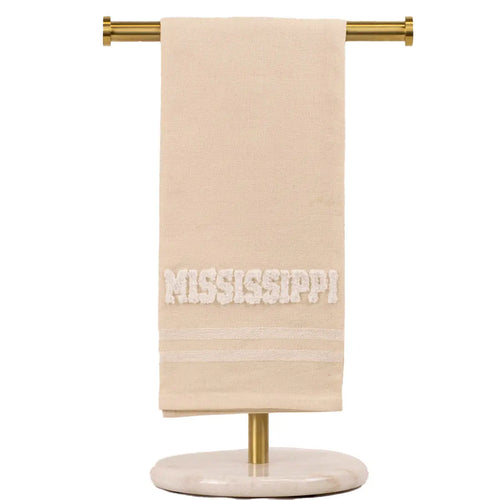 Mississippi Embroidery Hand Towel Oat/White