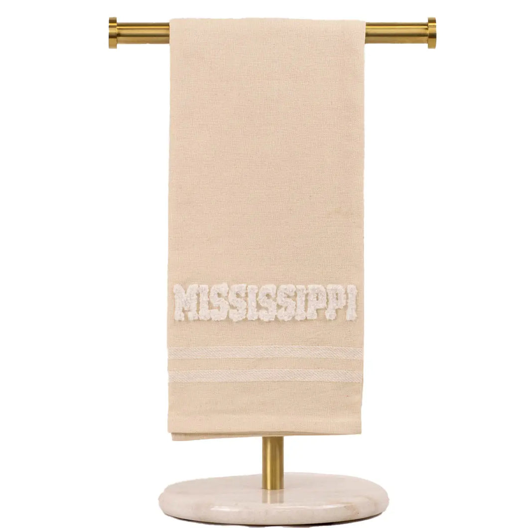 Mississippi Embroidery Hand Towel Oat/White