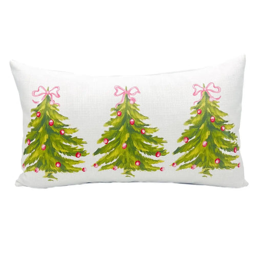 Pink Bow Christmas Trees Pillow 15”x15”