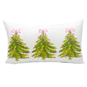 Pink Bow Christmas Trees Pillow 15”x15”