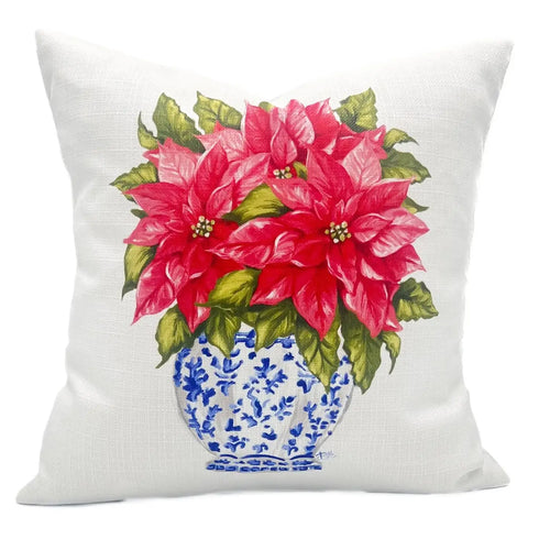 Antique Red Poinsettias Pillow 18”x18”