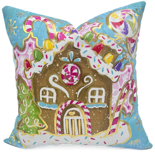 Golden Gingerbread House Pillow 18”x18”