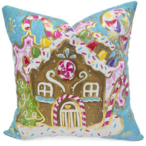 Golden Gingerbread House Pillow 18”x18”