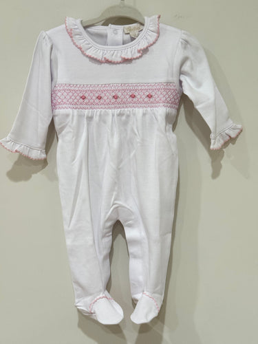 White and Pink Footie w/Smocking