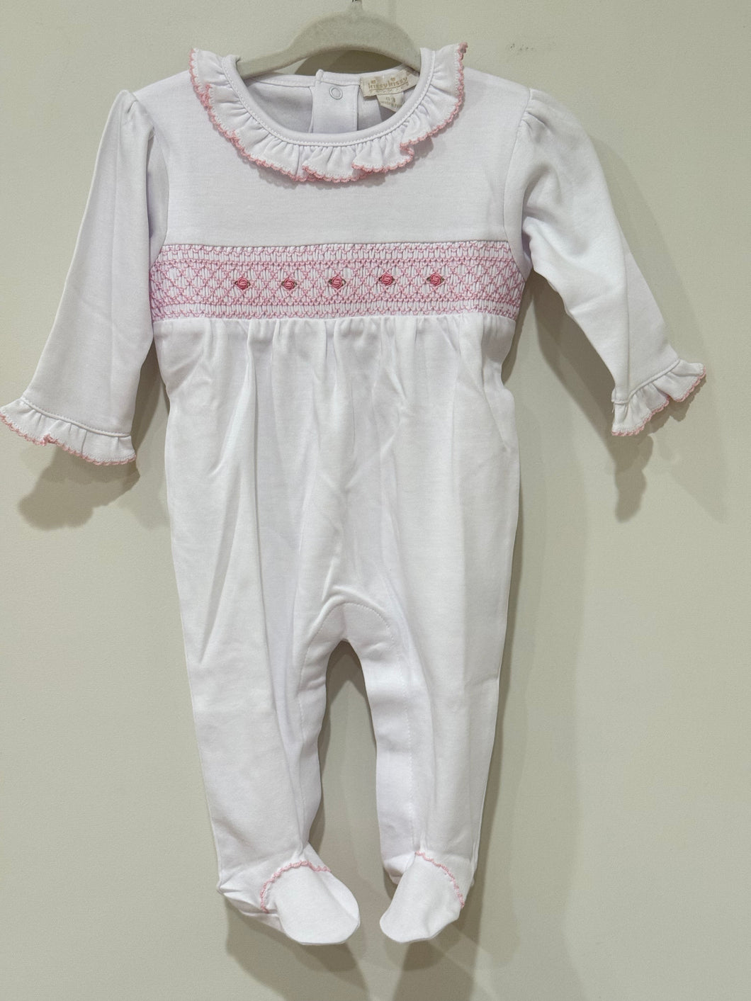 White and Pink Footie w/Smocking