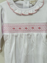 Load image into Gallery viewer, White and Pink Footie w/Smocking