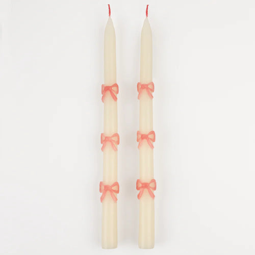 Pink Bow Taper Candles