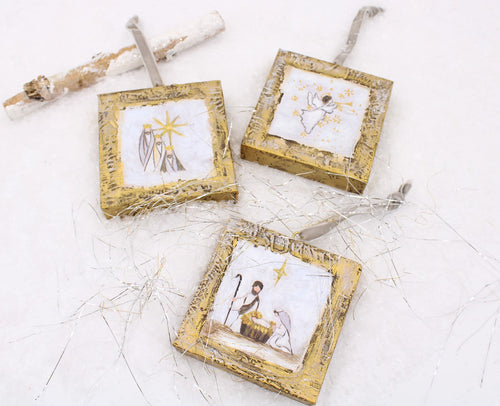 Handpainted Canvas Nativity Ornament 4''