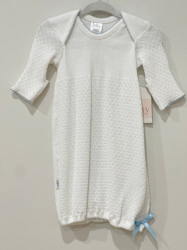 Long Sleeve Lap Shoulder Day Gown White w/ Blue Trim